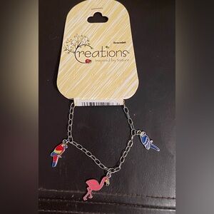 NWT flamingo and parrot tropical bird charm bracelet